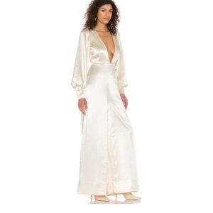 Free People Cream Satin Jumpsuit